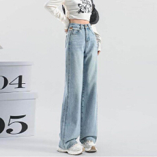 批发高腰<b class='q'>牛仔裤</b>女春秋装2026年新款夏季宽松小个子<b class='q'>浅色</b>直筒阔