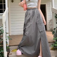 批发欧韩<b class='q'>高腰</b>休闲<b class='q'>半身裙</b>女装夏季垂感大裙摆慵懒风宽松百搭A字裙