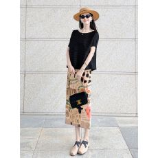 批发夏季卡通印花冰丝休闲裙<b class='q'>百搭</b>高级气质垂感显瘦高腰遛弯薄款直筒裙