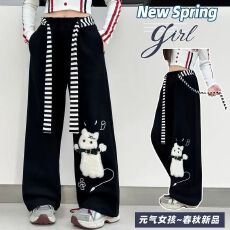 批发夏季慵懒风美式可爱猫咪黑色休闲长<b class='q'>裤</b>女<b class='q'>大码</b>胖MM垂感宽松阔腿<b class='q'>裤</b><b class='q'>26</b>
