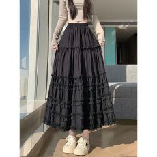 批发白色<b class='q'>网纱</b>拼接<b class='q'>长</b><b class='q'>裙</b>女夏季2026新款高腰显瘦木耳边a字大摆<b class='q'>裙</b>半身<b class='q'>裙</b>