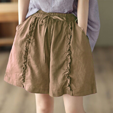 专柜尾货捡漏木耳边设计2026夏季新款休闲纯棉阔腿大码短裤