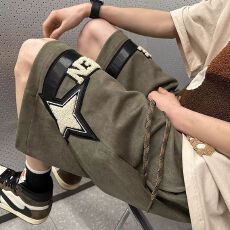 批发麂皮绒短裤男女夏季新款重工刺绣休闲运动五分裤