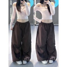 批发2026<b class='q'>春</b>夏新款美式嘻哈风宽松阔腿裤女百搭褶皱显瘦刺绣新款裤子女