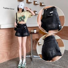 批发2026夏季设计感卷边<b class='q'>牛仔裤</b><b class='q'>女</b><b class='q'>韩版</b>新款梨型高腰宽松显瘦阔腿热裤