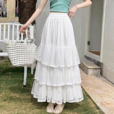 批发白色蕾丝边蛋糕裙<b class='q'>半身裙</b>女夏季2026新款<b class='q'>百褶</b>伞裙a字垂感大摆长裙