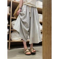 批发韩系简约阔腿裤女夏高腰抽绳百搭清凉透气休闲逛街遛