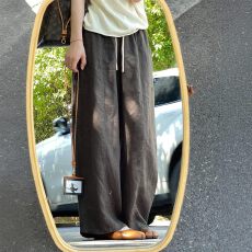 批发慵懒风亚麻阔腿裤女<b class='q'>大码</b>胖mm夏季薄款松紧腰遮胯显瘦松弛