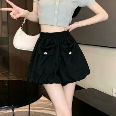 批发黑色短裤女夏季宽松休闲小个子花苞裤裙<b class='q'>高腰</b>显瘦蓬蓬南瓜