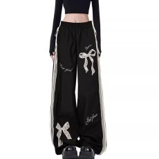 批发2026年新款美式甜酷辣妹蝴蝶结蕾丝拼接休闲女秋松紧腰宽