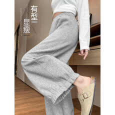 批发立体腰头纯棉复气球阔腿花苞裤女新款春秋季大码九