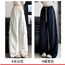 批发【立体腰头】白色弯刀阔腿裤女春新款高腰显瘦宽松休闲直