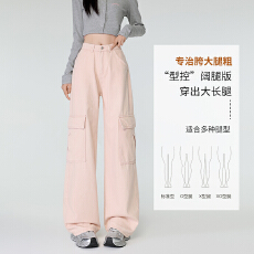 批发<b class='q'>实拍</b> 加柔水洗全棉布  美式高街粉色工<b class='q'>装</b><b class='q'>裤</b>女春秋款