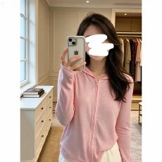 批发【粘纤27聚纤67氨纶6】软糯多巴胺粉色春秋季韩系<b class='q'>开衫</b>拉链外套女