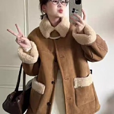 批发韩系两面穿麂皮绒外套女冬2025新款皮毛一体加厚超好看羊羔毛上衣