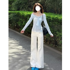 批发牛仔裤<b class='q'>女</b>夏季新款宽松<b class='q'>大码</b>小众白色显瘦拖地阔腿裤子复古高街微喇