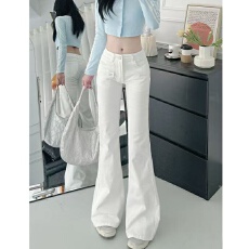 批发经典白色微喇<b class='q'>牛仔裤</b>女秋季新款学生休闲百搭宽松显瘦阔腿拖地裤子
