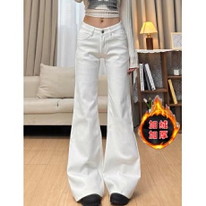 批发加绒加厚白色不贴腿微喇牛仔<b class='q'>裤</b>女秋冬<b class='q'>新款</b>宽松显瘦喇叭拖地长<b class='q'>裤</b>潮