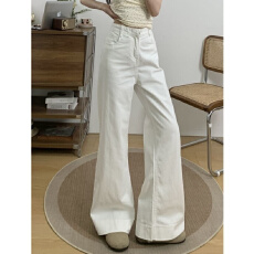 批发微喇叭<b class='q'>牛仔裤</b>女<b class='q'>韩版</b>ins潮白色阔腿不贴腿高腰显瘦垂感直筒拖地裤