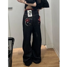批发刺绣<b class='q'>牛仔裤</b>女2026春秋新款设计<b class='q'>韩版</b>甜辣妹kitty感显瘦直筒阔腿裤