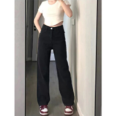 批发春<b class='q'>夏</b>新款黑色高腰阔腿牛仔裤女薄款窄版直筒宽松小个子垂感拖地裤