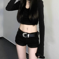 批发美式辣妹y2k黑色牛仔短裤女夏季新款低腰<b class='q'>弹力</b>修身显瘦包臀超短裤