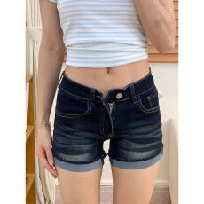 批发美式复古辣妹低腰卷边牛仔<b class='q'>短裤</b><b class='q'>女</b>夏季性感包臀超<b class='q'>短裤</b>修身紧身热裤