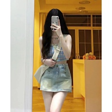 批发浅蓝色牛仔半身裙裤女夏新款辣妹高腰修身显瘦百搭a字包臀短<b class='q'>裙子</b>