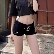 批发小个子美式辣妹铆钉低腰<b class='q'>牛仔</b>超<b class='q'>短裤</b>女夏季复古黑色性感包臀<b class='q'>短裤</b>子