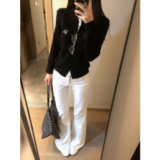 批发小个子美式辣妹白色微喇叭牛仔裤女春高腰不贴腿弹力显瘦<b class='q'>休闲</b>长裤