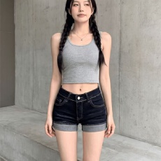 批发美式辣妹低腰性感超<b class='q'>短裤</b>热裤<b class='q'>牛仔</b>裤女夏季深蓝色设计感<b class='q'>卷</b><b class='q'>边</b><b class='q'>短裤</b>子