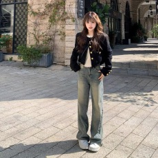 批发美式复古高腰阔腿牛仔裤女2026<b class='q'>春</b>夏新款垂感显瘦直筒宽松拖地长裤