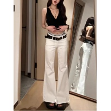 批发美式复古白色不贴腿微喇牛仔裤女<b class='q'>春</b>夏季高腰显瘦宽松直筒拖地裤子
