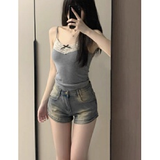 批发复古做旧<b class='q'>牛仔</b><b class='q'>短裤</b><b class='q'>女</b>高腰百搭阔腿A字<b class='q'>短裤</b>辣妹修身直筒热裤