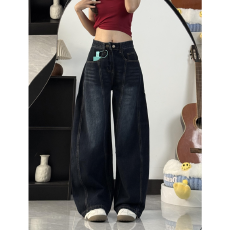 批发阔腿<b class='q'>牛仔裤</b>女美式刺绣弯刀2026秋季高腰宽松直筒镰刀拖地裤