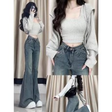 批发美式辣妹微喇牛仔<b class='q'>裤</b>女2026秋冬款设计感水洗低腰显瘦喇叭<b class='q'>裤</b>