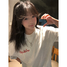 批发现货纯棉220克食毛+手感原版做法二本针+刺绣内里铺布宽松短袖潮