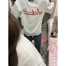 批发现货纯棉220克食毛+手感原版做法二本针+刺绣内里铺布宽松短袖潮