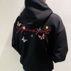 批发成品现货 原版做法 纯棉华棉320克布面+手感蝴蝶字母刺绣秋冬外套