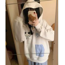 批发成品现货 原版做法 纯棉华棉320克布面+手感猫咪绣花假两件外套潮