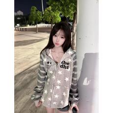 批发成品现货320克纯棉华棉复合布面手感（刺绣+印花）拉链<b class='q'>开衫外套</b>女