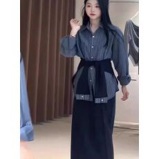 批发大码秋<b class='q'>夏</b>季盐系减龄一整套开叉半身裙披肩衬衫休闲两件套装