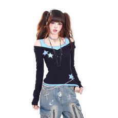 批发甜辣妹假两件v领收腰毛衣长袖T恤女<b class='q'>春</b>秋内搭打底衫上衣针织衫女