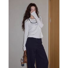 批发米白色圆领吊带T恤女2025秋冬高级气质休闲长袖内搭上衣