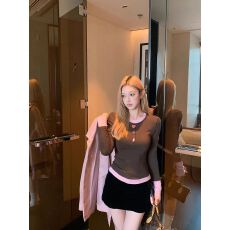 批发撞色长袖T恤女秋季2025新款修身显瘦内搭打底衫圆领上衣