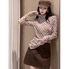 批发大码胖MM设计感晕染波点长袖T恤女秋<b class='q'>冬</b>法式复古洋气减龄百搭上衣