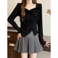 批发大码高级感黑色内搭打底衫女装2025新款秋冬胖MM遮肉显瘦针织上衣