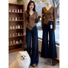 批发大码法式V领内搭针织打底衫女2025早秋胖mm设计感不规则收腰上衣