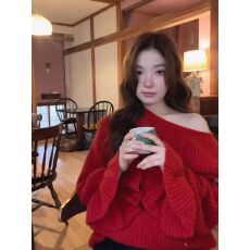 批发圣诞穿搭红色针织毛衣女秋冬季2025新款巨好看韩系可外穿内搭上衣