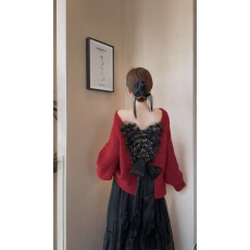 批发圣诞过年红色重工花朵针织衫女<b class='q'>秋</b>冬新款胖MM慵懒显瘦独特漂亮毛衣